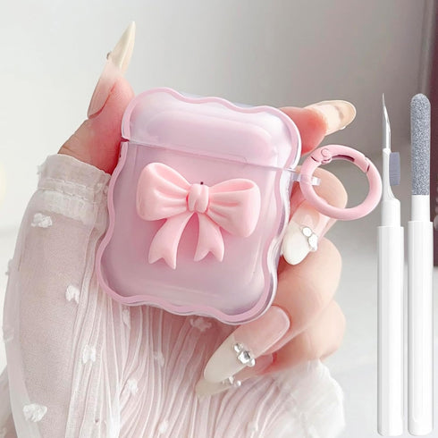 Cute AirPods 2/1 Generation Clear Case, Girly 3D Bow Design Soft TPU Protective Shockproof Kawaii Apple iPod 2nd/1st Generation Cover with Cleaner...