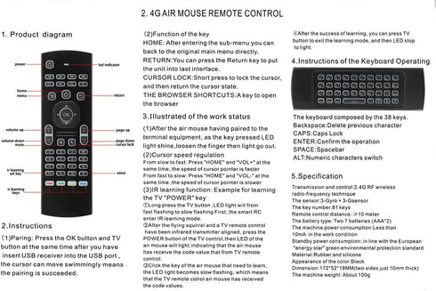 MX3 Voice Air Mouse Mini Keyboard Backlight Wireless Remote, 2.4G Multifunctional Fly Mouse with Infrared Learning for Android Smart TV Box, 3-Gyr...