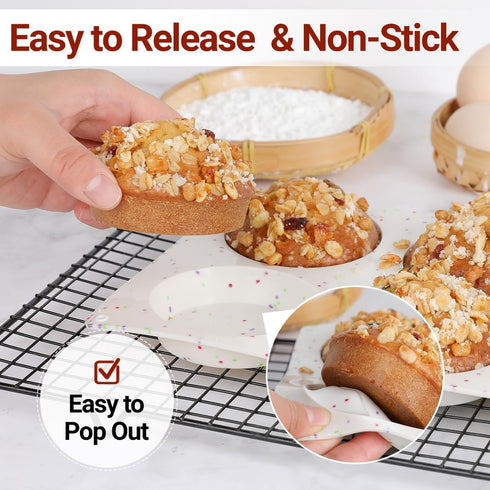 CAKETIME Muffin Top Pan, Silicone Egg Molds for Breakfast Sandwiches 3" Round Egg Baking Pan for Oven English muffins, Whoopie Pies, Corn Bread, E...