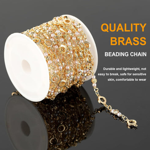 KYUNHOO 13 Feet Gold Plated Necklace Chain Bulk on Spool Beads Hollow Circle Decoration Solid Brass Chain Links with Lobster Clasps and Jump Rings...