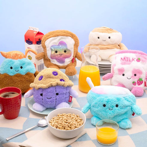 4.5-inch BreakfastBumz Plush 5-Pack - Blueberry Muffin Melissa, Coffee Colton, Toast with Rainbow Jam Timothy, Cereal Cyrus, and Strawberry Milk S...