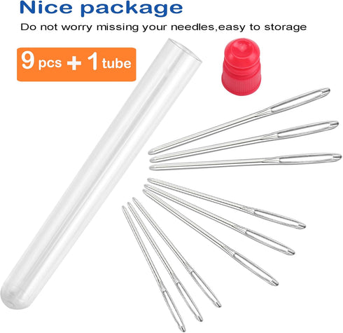ORRDICE-9 PCS Large-Eye Blunt Needles, Stainless Steel Yarn Knitting Needles, Sewing Needles for Hand Sewing, Crafting Knitting Weaving Stringing ...