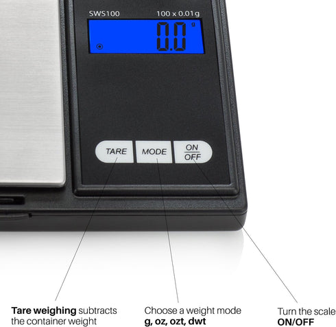 Smart Weigh Digital Pocket Gram Scale, 1000g x 0.1 Grams, Digital Gram Scale, Jewelry Scale, Food Scale, Medicine Scale, Kitchen Scale Black, Batt...