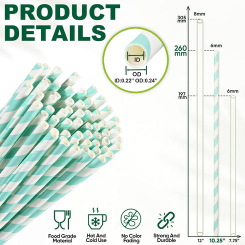 Aqua Paper Straws 10 Inch Extra Long - for Tall Drinks, Baby Shower, Parties, Cocktails - 100 Counts...
