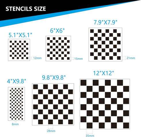 6pcs Reusable Check Painting Stencils, Small Square Plaid Stencils,Plastic Art Craft Checkerboard Templates,DIY Home Décor Card on Wood Wall Fabri...