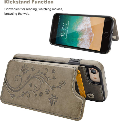 Vaburs Wallet Case for iPhone SE(2022) 5G/SE(2020)/7/8 with Card Holder, Embossed Butterfly Premium PU Leather Double Magnetic Buttons Flip Shockp...