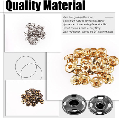 Mardatt 180 Sets 9mm 12mm 15mm Sew-on Snap Buttons Metal Snap Fastener Hidden Press Button with Storage Case for Sewing Clothing Bags DIY Craft (S...