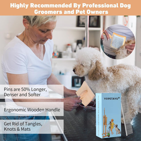 Dog Slicker Brush for Shedding and Grooming Medium or Long Haired Cats, Extra Long & Soft Pin Slicker Brush for Removes Loose Hair, Tangles, Knots...