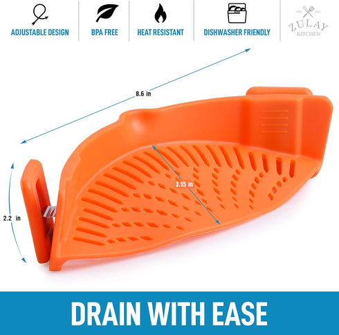 Zulay Silicone Pot Strainer - Adjustable Snap On Strainer For Most Pans & Pots - Food Grade, Heat Resistant, Colander For Draining Pasta, Fruits &...