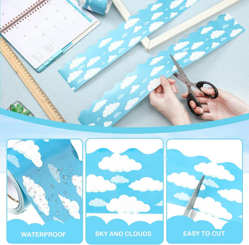 Blue Sky Clouds Bulletin Board Border Classroom Borders for Bulletin Board Scalloped Bulletin Board Decor Blue Board Trim for Bulletin Board Class...