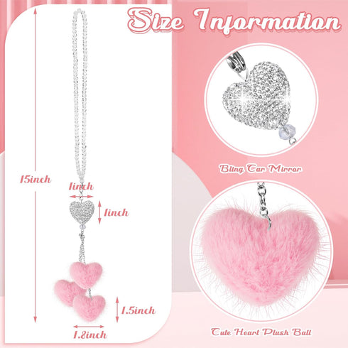 Frienda Bling Heart Diamond Car Accessories for Women, Crystal Car Rear View Mirror Charms Car Decoration Valentine's Day Gifts Lucky Hanging Inte...