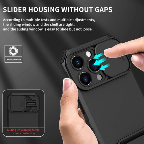 for iPhone 13 Pro Case with Slide Camera Cover, ArmourSilicone TPU Bumper Tough PC Cover with Kickstand, Military Shockproof Absorption Protective...