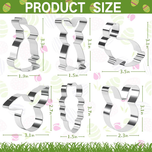 Easter Cookie Cutters Set - rabbit, Bunny, Carrot, Rabbit Face Shapes Biscuit Cutters 6 Pieces Stainless Steel...