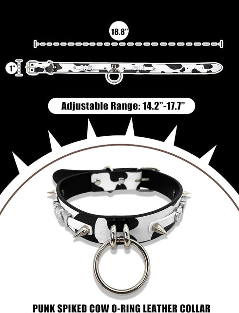 Women's Cowbell Collar Necklace with Metal Studs, Punk Gothic Choker, Cow Costume Vegan Leather Jewelry...
