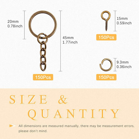 Rustark 450 Pcs 20mm Bronze Split Key Chain Rings with Chain and Jump Ring Bulk, Screw Eye Pin Keychain Parts Kit for Crafts Supplies Jewelry Maki...