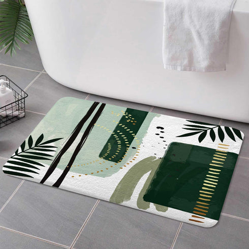 Green Mid Century Bath Rugs for Bathroom, Modern Boho Geometric Abstract Emerald Green Minimalist Striped Non Slip Flannel Bathroom Rug, Dry Fast ...