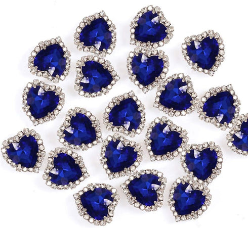 Heart Rhinestones 20pcs Sew on Rhinestones Buttons Embellishments with Diamond,14mm Heart Rhinestones Flatback,Sapphire Blue...