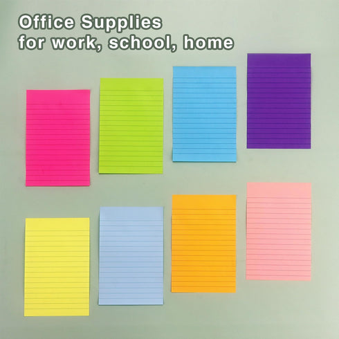 8 Pads Lined Sticky Notes 4x6 Sticky Notes with Lines Self-Stick Note Pads 8 Bright Multi Colors, 35 Sheet/Pad...