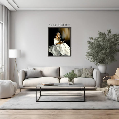 Posterizer 1 pcs-elegant woman in a white gown reading a book 4-Abstract & Modern Art Gift for Art Lovers Living Room Bedroom Decor- unframed wall...