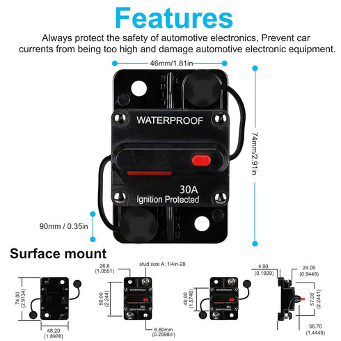 30 AMP Audio Circuit Breaker,12V-48V DC Fuse Holder,30-300A Breaker Switch,Inline Circuit Breaker with Reset Button,for Automotive Marine Boat Aud...