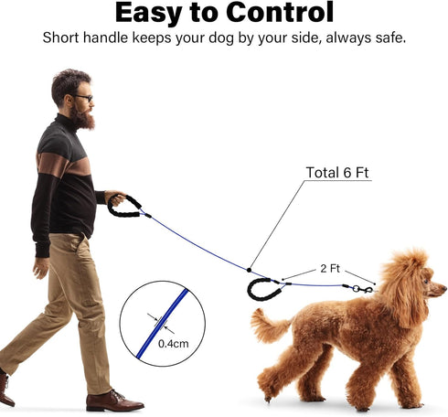 6FT Chew Proof Dog Leashes with Two Comfortable Padded Handles, Heavy Duty Steel for Large or Medium Dogs Walking and Training Control, Traffic Me...