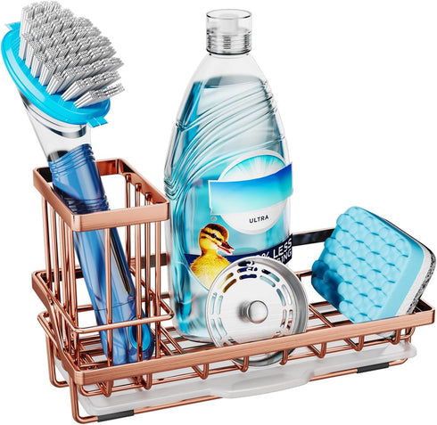 Consumest Sponge Holder for Kitchen Sink - Sink Caddy Kitchen Sink Organizer with Removable Drip Tray for Countertop Dish Soap Dispenser Brush Sto...