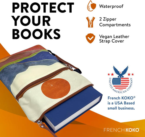 French KOKO 3-Piece Waterproof Book Carrier, Book Protector Pouch with Zipper Pocket and Handle, Paperback Protector Book Carrier Book Travel Book...
