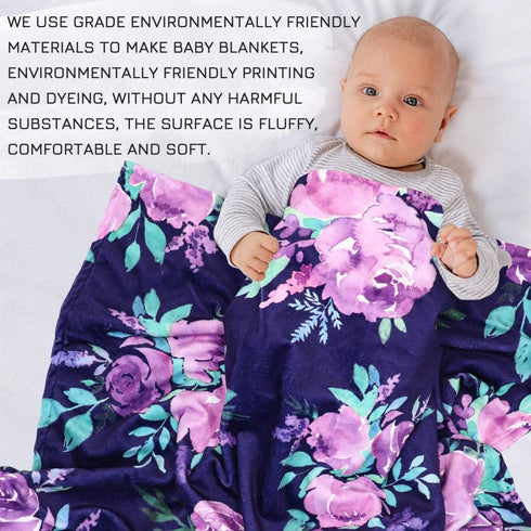 TANOFAR Baby Blankets Purple Floral Minky Toddler Blanket for Boys Girls, Dotted Backing, Double Layer, Crib Receiving Blanket, for Nursery/Stroll...