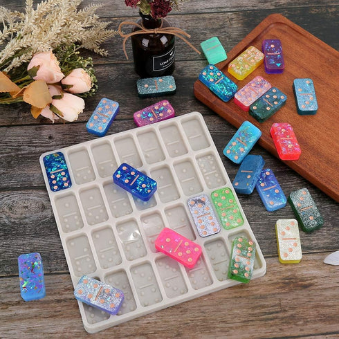 Professional Domino Molds for Resin Casting, Jumbo Silicone Dominoes Mold 28 Cavities, Baking Molds – Flexible and Non-Stick Design – Ideal for Ch...