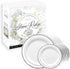 50 Classy Disposable Plastic Plates, 25 Pieces of 10.25 Inch and 25 Pieces of 7.5 Inch White Plates, Silver Trim...