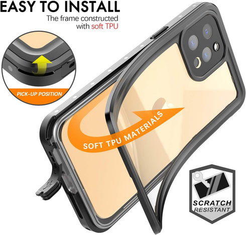 inkolelo Compatible with iPhone 12 Pro Waterproof Case, Built-in Screen Full-Body Protector with Floating Strap IP68 Waterproof Case for iPhone 12...