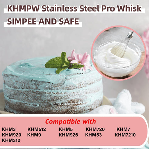 KHMPW Hand Mixer Whisk Attachments Replace Kitchen Mixer Accessories KHM3, KHM5, KHM7, KHM9, KHM926, KHM7210 Stainless Steel Egg Whisk Replacement...