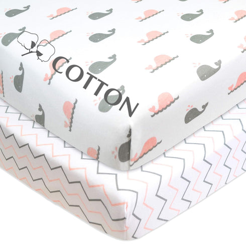 American Baby Company 2 Pack 100% Natural Cotton Fitted Mini Crib Sheets 38" x 24" - Soft & Breathable Small Nesting Portable Sheets, Fits Pack N ...