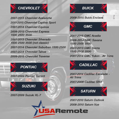 Keyless Entry Remote Ignition Key Fob fits Chevy Silverado Traverse Avalanche Equinox Express / GMC Acadia Savana Sierra / Pontiac Torrent / Satur...