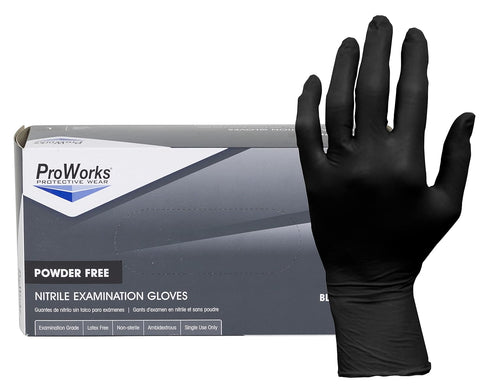 Proworks GL-N145FL 5 mil Powder-Free Nitrile Exam Disposable Gloves, Medical Grade, Black, Large, Box of 100...