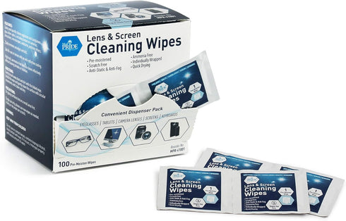 MED PRIDE Premoistened Lens Wipes | Anti-Static, Anti-Fog, Quick-Dry & Scratch-Free| 100 Cleaning Cloths for LED Touch Screen, iPhones, iPads, Com...
