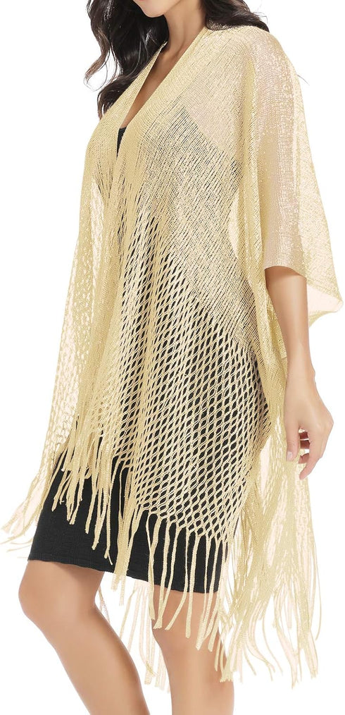 Womens Large Metallic Shawls and Wraps Kimono Cardigan...