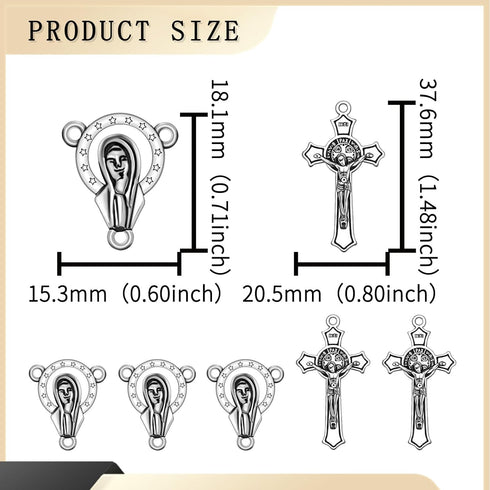 30Pcs/15Sets Alloy Jesus Rosary Cross and Center Medal Charms Pendants Oval Chandelier Links For Catholic Jewelry Making DIY Necklace Bracelet...
