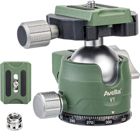V1 DSLR Camera Tripod Ball Head 38MM, 360 Degree Swivel,U-Shaped Groove Design, for Canon Nikon Sony Olympus Panasonic DSLR Camera-Green...