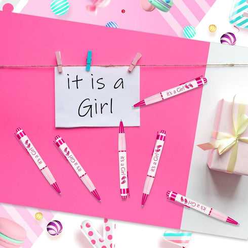 Woanger 36 Pcs Baby Shower Pens for Boys Girls Retractable Gel Pens Blue or Pink Baby Shower Favors Thank You Gifts for Guests(It's a Girl Style)...