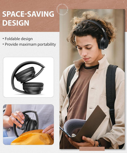 rockpapa E7 Over Ear Wireless Bluetooth Headphones with Mic Without Travel Case, Foldable Wired/Wireless Headphones with Microphone for Kids Child...