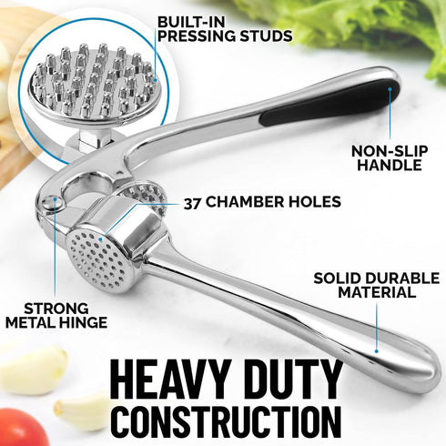 Zulay Kitchen Premium Garlic Press Set - Rust Proof & Dishwasher Safe Professional Garlic Mincer Tool - Easy-Squeeze, Easy-Clean with Soft, Ergono...