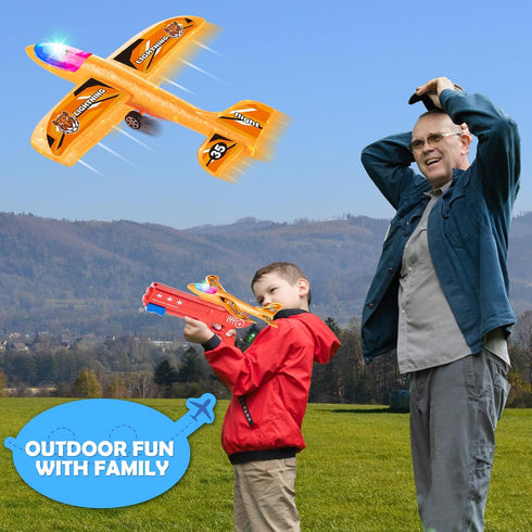 6 Pack LED Airplane Launcher Toys with 2 Launchers, 2 Flight Mode Glider Catapult Plane with Stickers, Flying Outdoor Toys for 3 4 5 6 7 8 9 10 11...