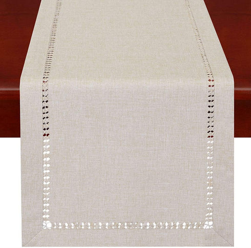Grelucgo Handmade Hemstitched Polyester Rectangle Table Runners and Dresser Scarves, Beige 14x54 inch...