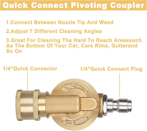 Pressure Washer Gutter Cleaner Attachment - 240 Degree Pivoting Coupler, 1/4” Quick Connect, 7 Angles for Power Washer Spray Nozzle, 4500 PSI...