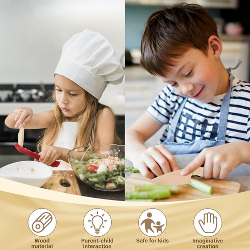 Wooden Kids Toddler Knife Set, Cutting Board and Safe Knife Set for Real Cooking, 3 Pcs Toddler Kitchen Tools, Cooking and Baking for Little Chefs...