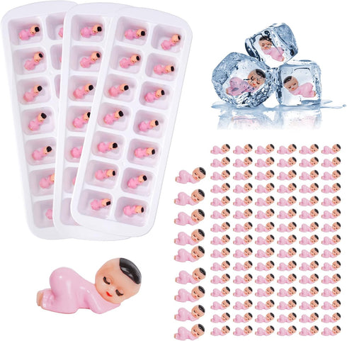 My Water Broke Baby Shower Game with 100 Mini Plastic Babies, 3 Ice Cube Trays, for Party Decorations Baby Shower Games (Pink)...