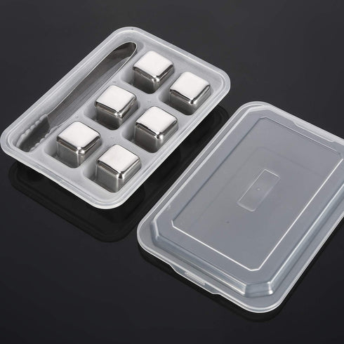 Whiskey Stones Gift Set – 6 Reusable Stainless Steel Chilling Rocks with Tongs for Scotch, Bourbon, Cocktails, and More...