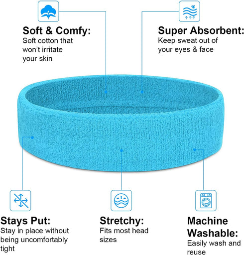 Sweat Band Headband Wristbands for Men - Head Wrist Sweatband Set for Women Kids Boys Girls - Ideal for Sports Athletics Event Workout Exercise Ba...