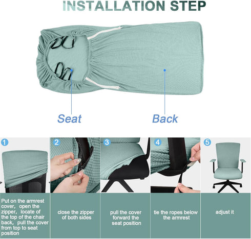 Tatuo 3 Pcs Computer Office Chair Cover Universal Rotating Chair Slipcovers Protector Removable Washable Office Chair Armrest Covers with Zipper f...